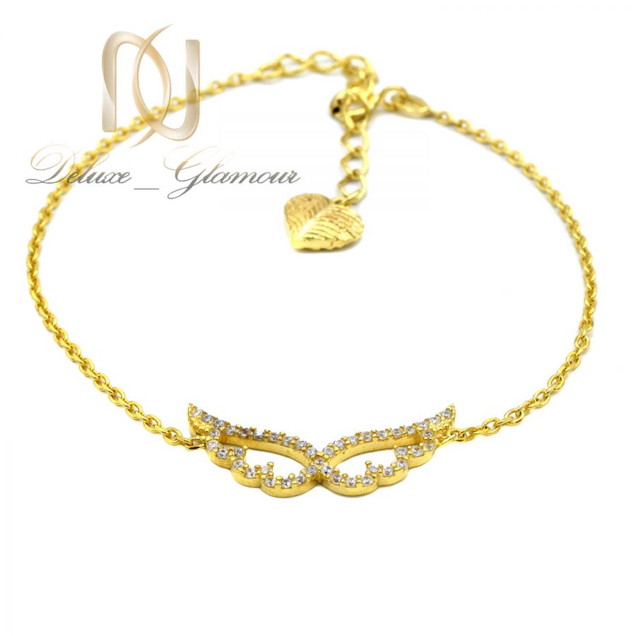 دستبند نقره طرح بال فرشته طلایی ds-n581 از نمای سفید