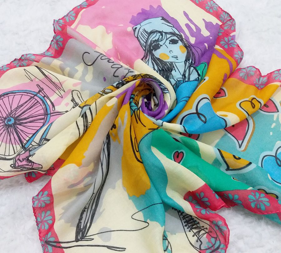 روسری نخی بچگانه نقاشی صورتی از نمای بالا