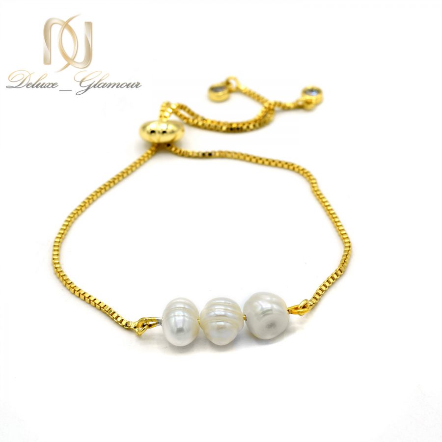 دستبند مرواریدی استیل طلایی دخترانه za-n402 از نمای سفید