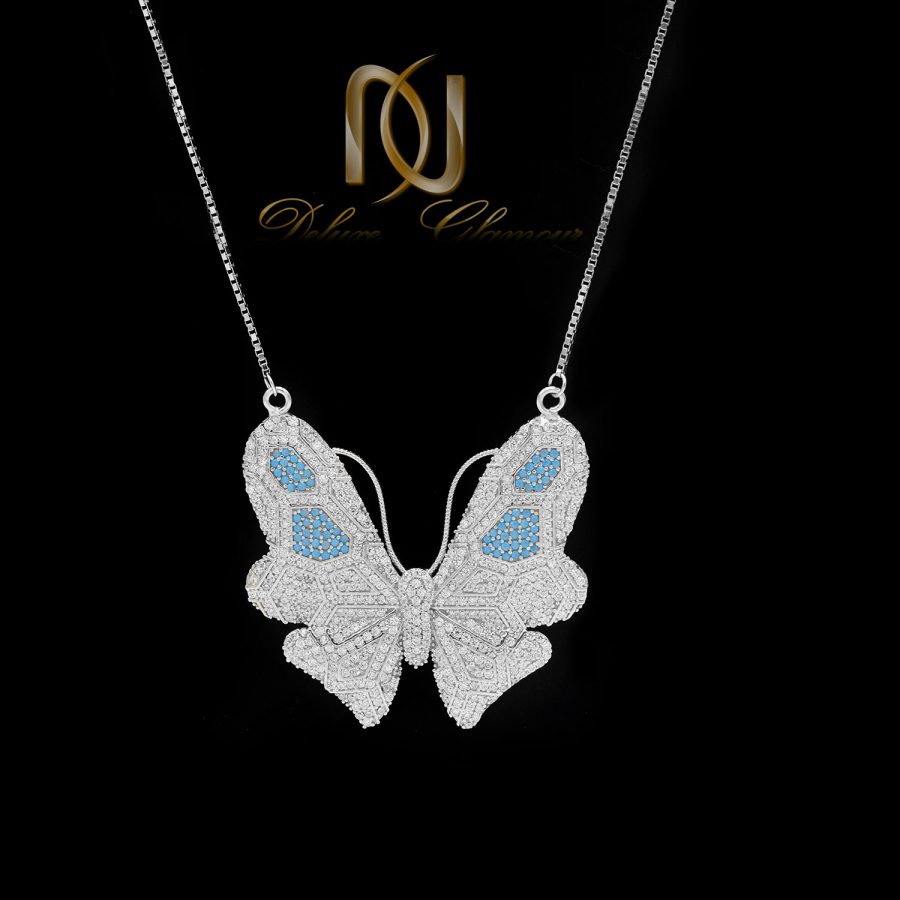 گردنبند نقره زنانه طرح پروانه بزرگ nw-n670 از نمای مشکی