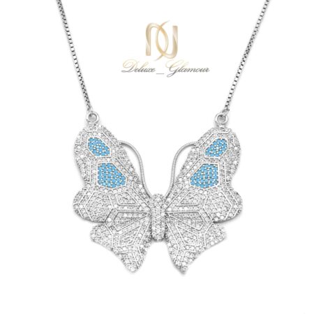 گردنبند نقره زنانه طرح پروانه بزرگ nw-n670 از نمای سفید