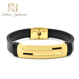 دستبند چرم مردانه مونت بلانک رویه طلایی ds-n620 از نمای سفید