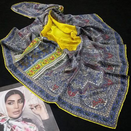 روسری مام ابریشم طرح کلاسیک زرد از نمای روبرو