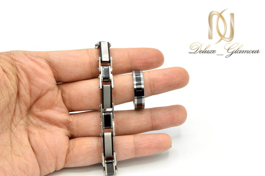 ست دستبند و انگشتر مردانه تنگستن ns-n556 از نمای پشت