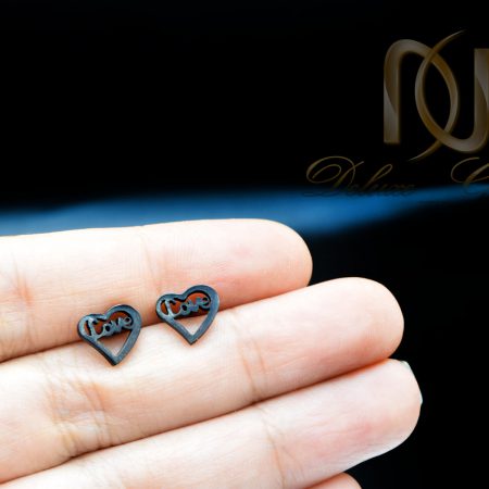 گوشواره میخی مشکی طرح قلب rg-n215 از نمای مشکی