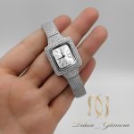 ساعت نقره جواهری صفحه مربعی sh-n201 از نمای روی دست