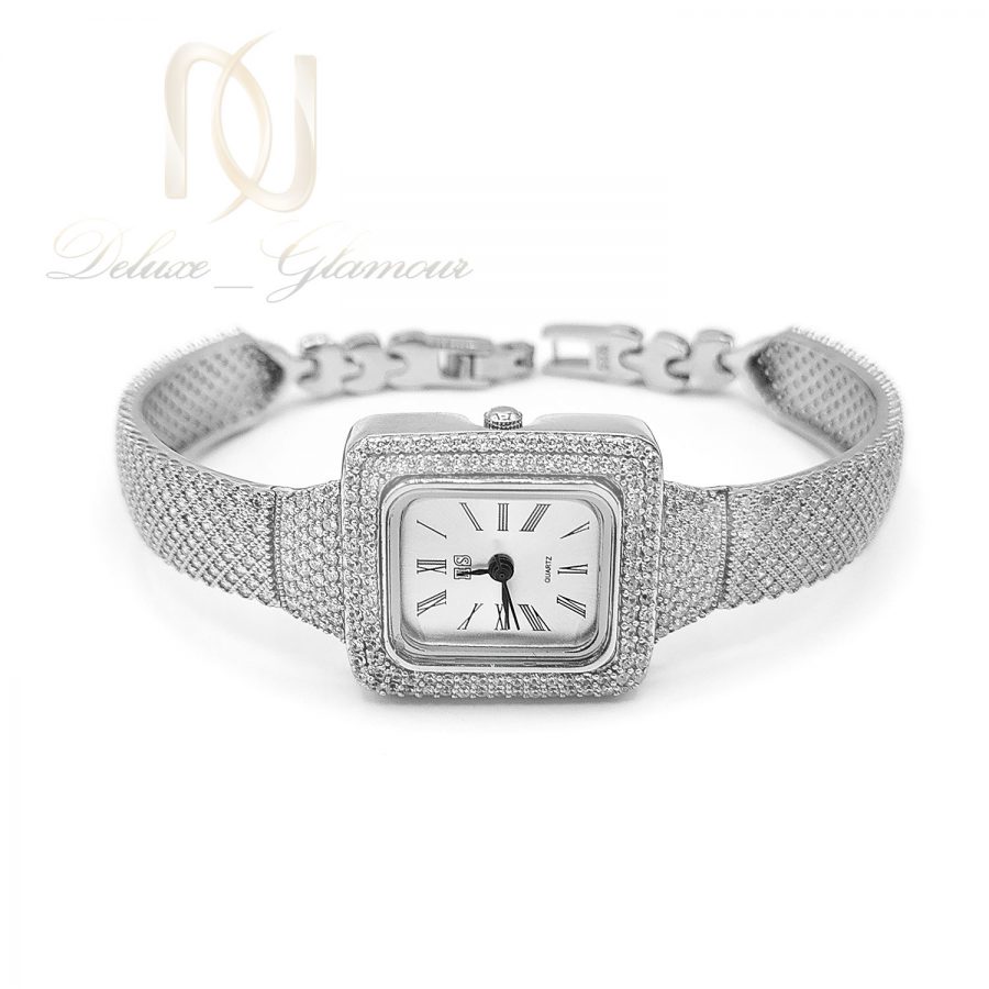 ساعت نقره جواهری صفحه مربعی sh-n201 از نمای سفید