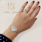 ست دستبند و انگشتر زنانه نقره اصل ns-n690 از نمای روی دست
