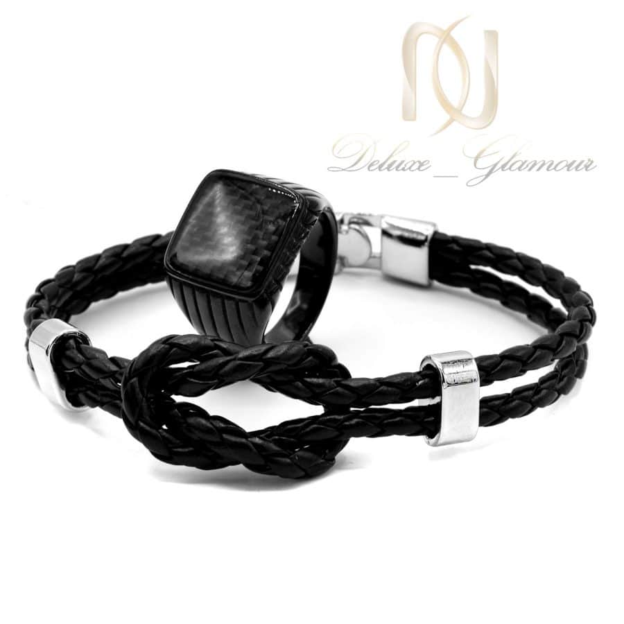 ست دستبند و انگشتر مشکی مردانه NS-N706 از نمای سفید