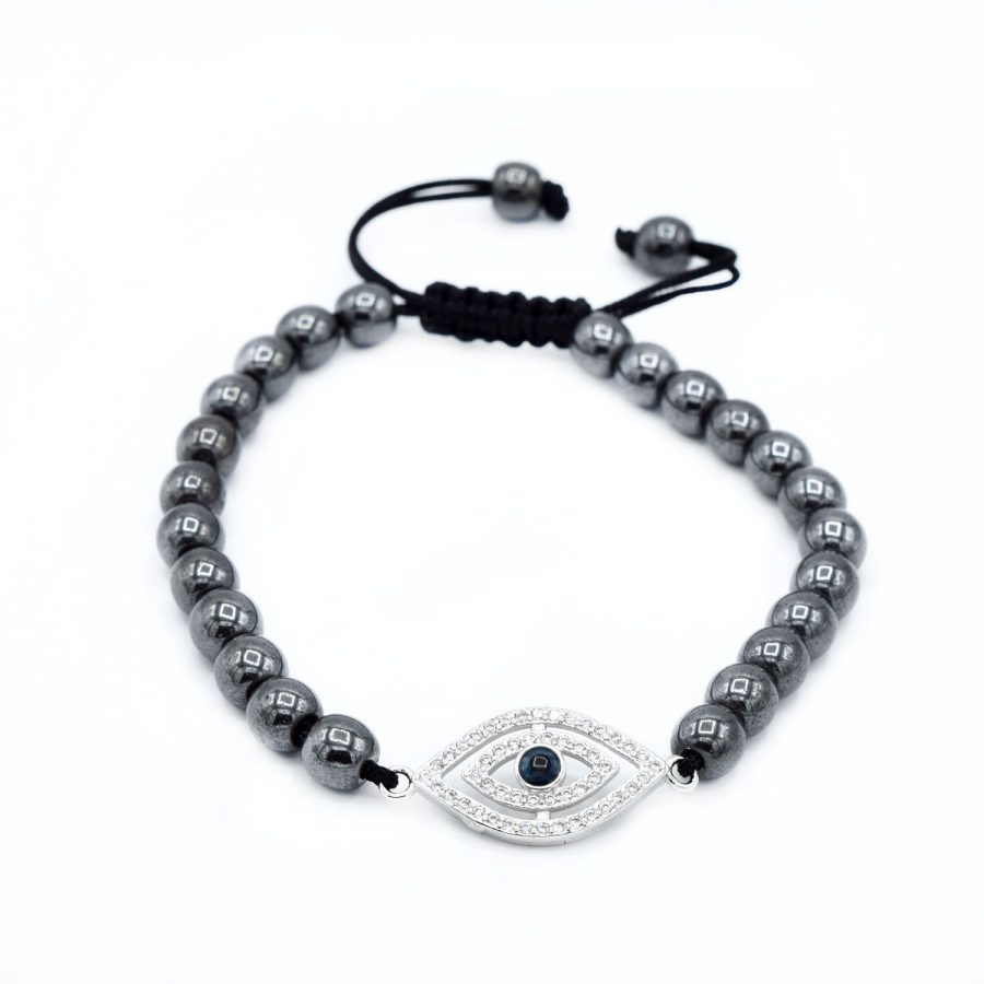 دستبند سنگ حدید دخترانه طرح چشم za-n452 از نمای سفید