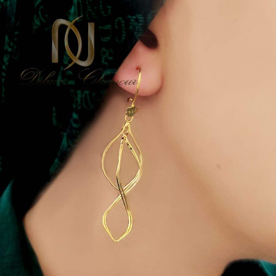 گوشواره آویزی بلند نقره 925 اصل er-n238 از نمای روی گوش