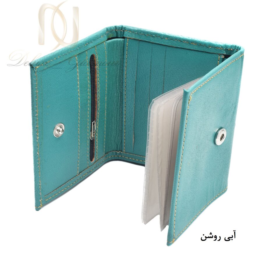 کیف پول دخترانه چرم طبیعی آبی روشن