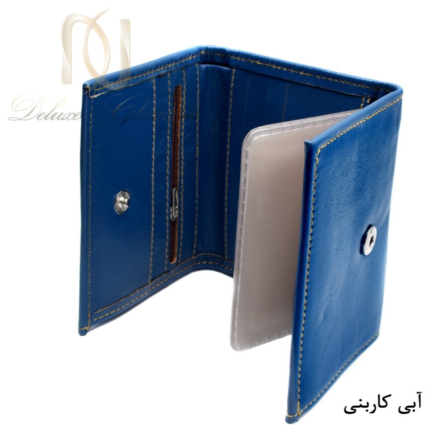 کیف پول دخترانه چرم طبیعی آبی کاربنی