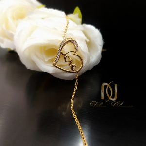 دستبند نقره دخترانه قلب و لاو طلایی