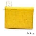 کیف پول دخترانه چرم طبیعی زرد طرحدار