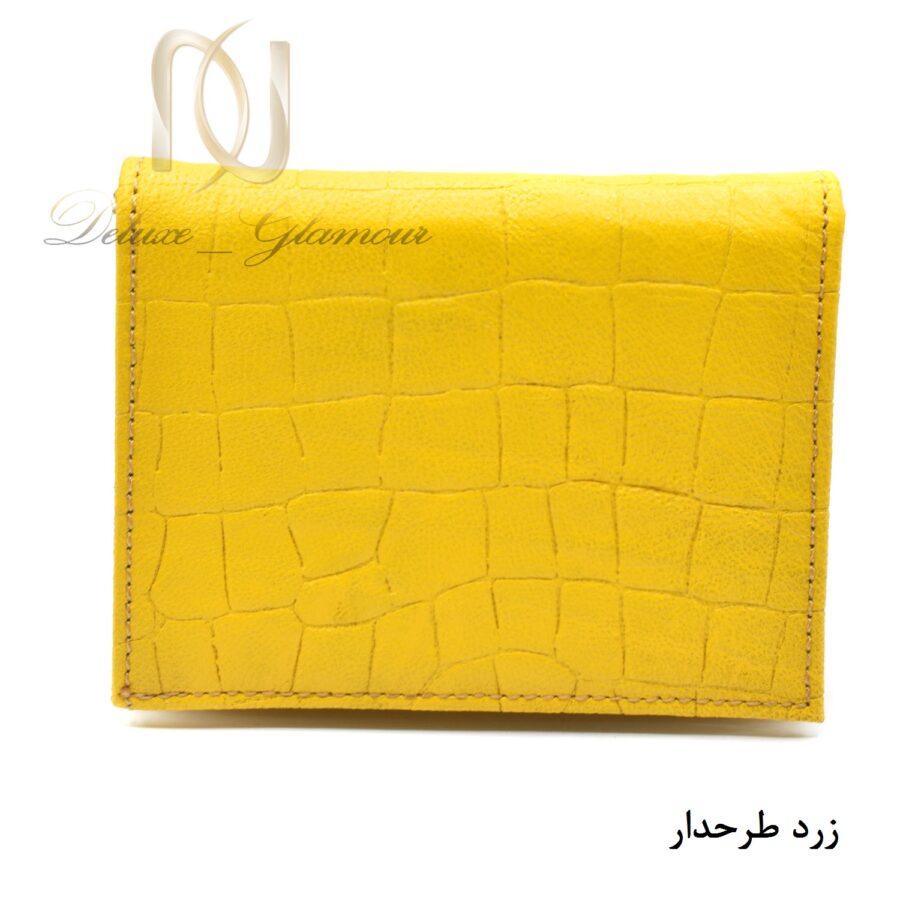 کیف پول دخترانه چرم طبیعی زرد طرحدار