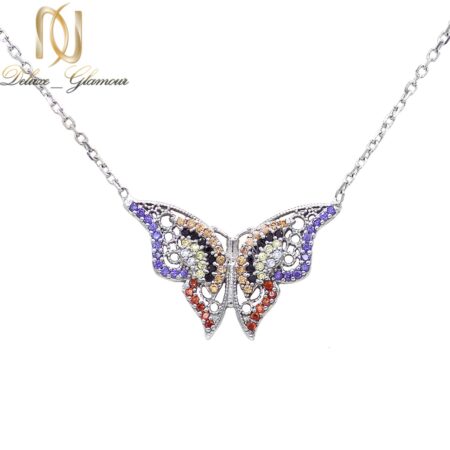 گردنبند آویز نقره طرح پروانه نگین دار ma-n534