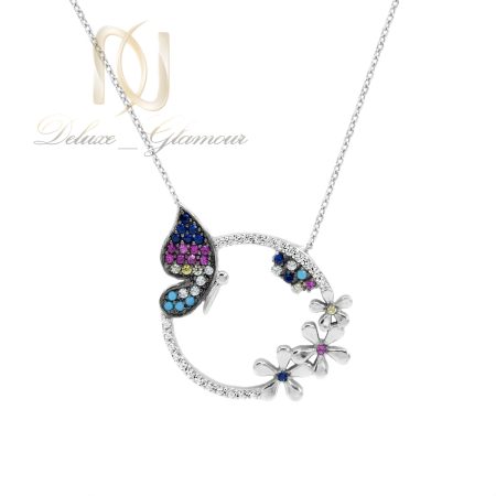 گردنبند نقره دخترانه طرح گل و پروانه nw-n735