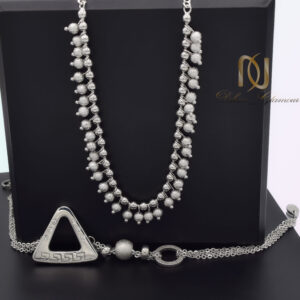 ست گردنبند و دستبند زنانه نقره ای تراش ns-n801