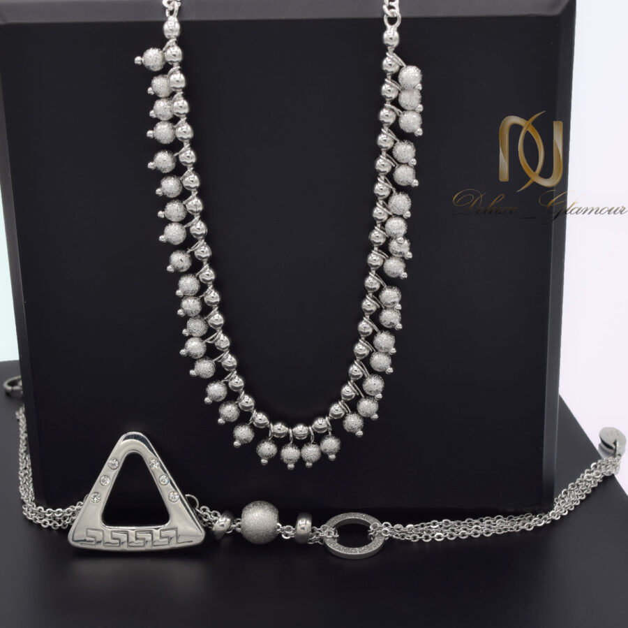 ست گردنبند و دستبند زنانه نقره ای تراش ns-n801