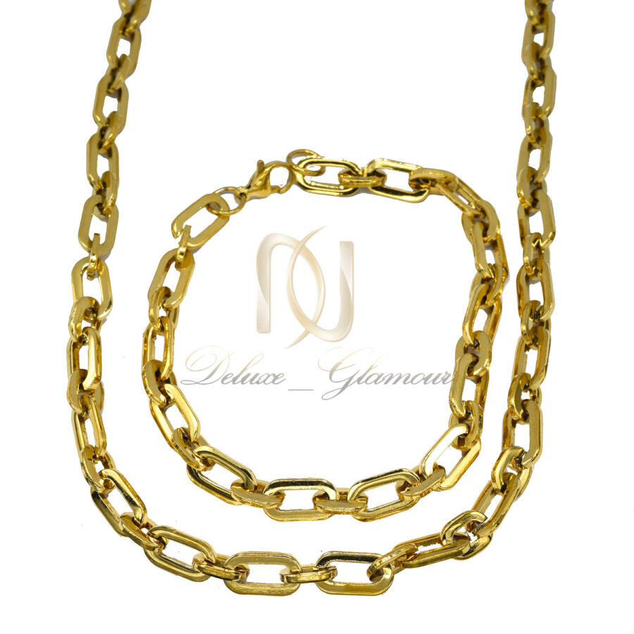 ست زنجیر و دستبند مردانه استیل طلایی ns-n911