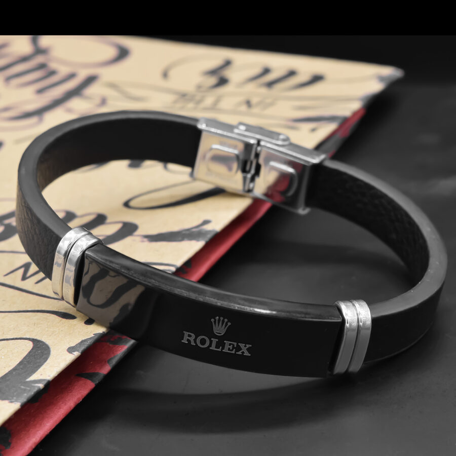 دستبند چرم ROLEX مردانه تک ردیفه DS-N904