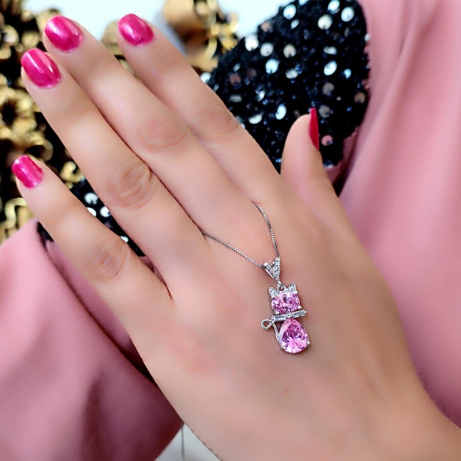 گردنبند نقره جواهری نگین صورتی زنانه ma-n694