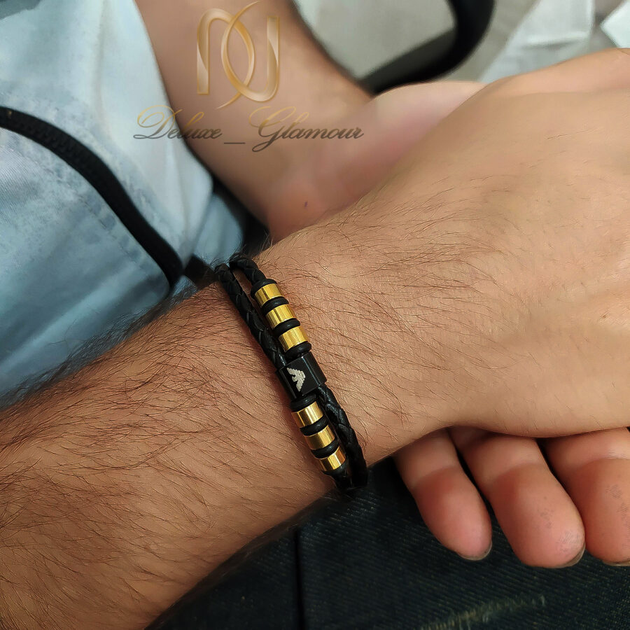 دستبند چرم مردانه طرح آرمانی ds-n915