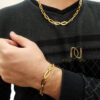 ست زنجیر و دستبند مردانه استیل طلایی ce-n05