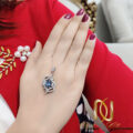 گردنبند زنانه نقره 925 جواهری نگین آبی ma-n803