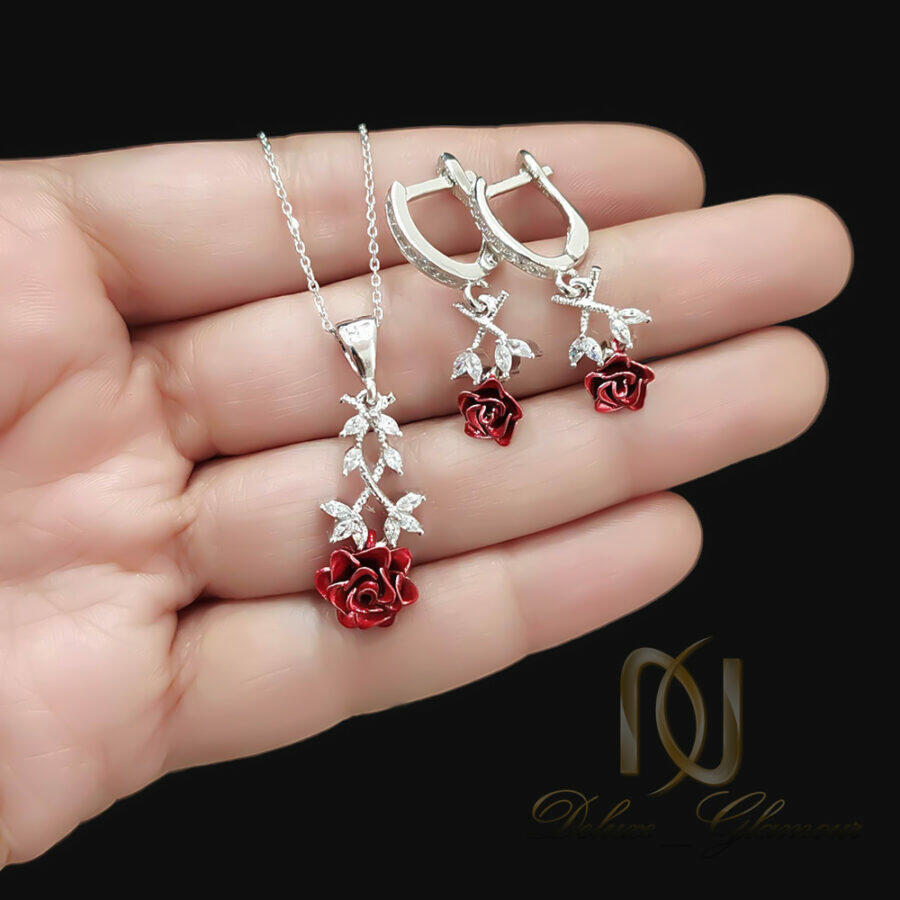 نیم ست نقره زنانه طرح گل رز جواهری ce-n68