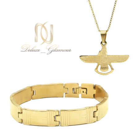 ست دستبند و گردنبند مردانه استیل طلایی ce-n71