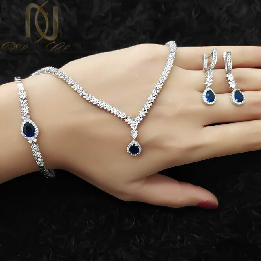 سرویس نقره 925 زنانه نگین آبی اشک ce-n75