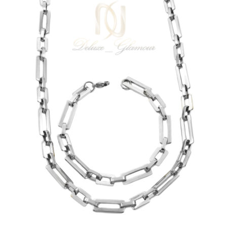ست زنجیر و دستبند مردانه استیل نقره ای ce-n84