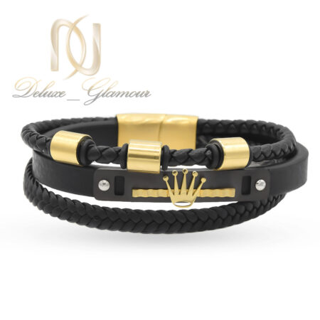 دستبند اسپرت پسرانه چرم سه ردیفه طرح رولکس br-n90