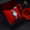 ست ساعت و انگشتر زنانه نقره 925 نگین سفید جواهری ce-n107