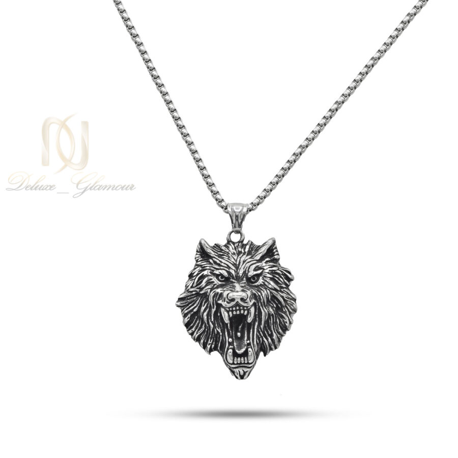 گردنبند گرگ wolf پسرانه استیل سیاه قلم کاری خاص nw-n984