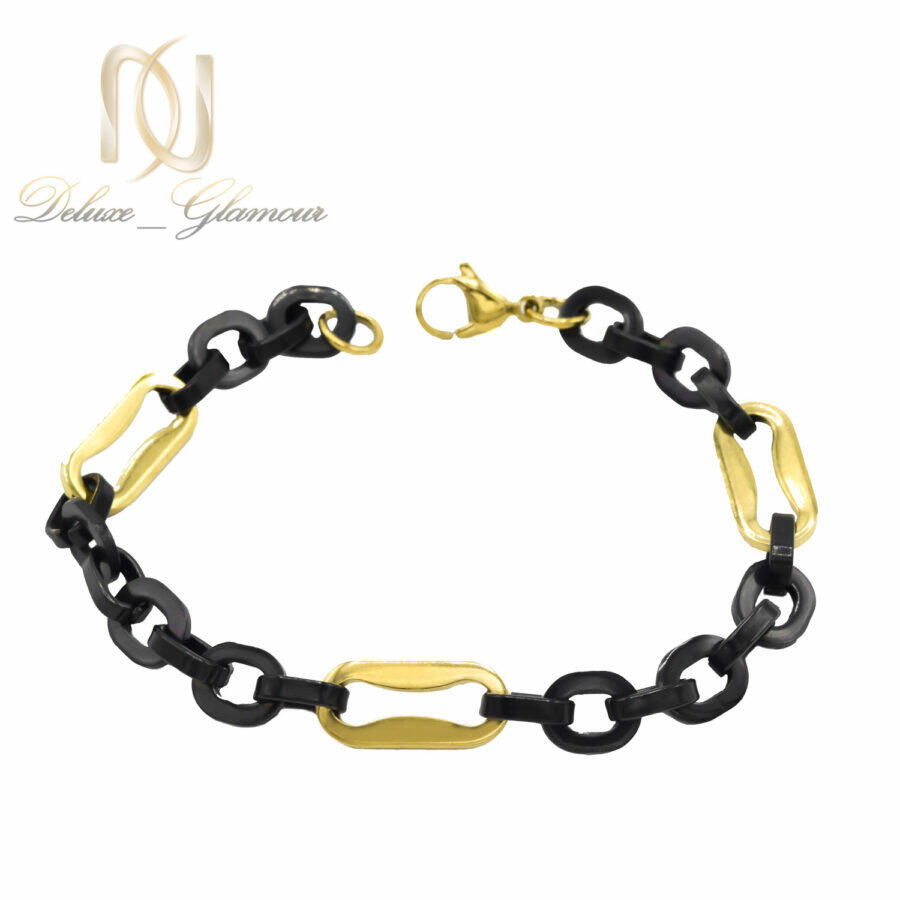 دستبند طلایی و مشکی مردانه استیل طرح کابلی br-n110