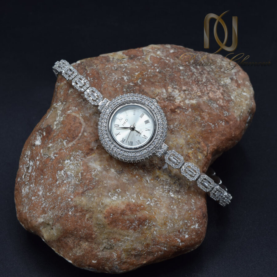 ساعت نقره عروس نگین سفید جواهری آبکاری رودیوم موتور ژاپن wh-n345
