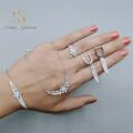 سرویس نقره زنجیری زنانه طرح گل نگین سفید ce-n121