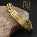 دستبند مردانه استیل طلایی بافت طرح کارتیر br-n142
