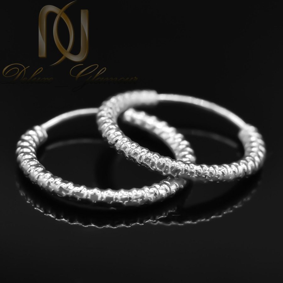 گوشواره حلقه ای نقره 925 تراش طرح طلا سفید er-n341