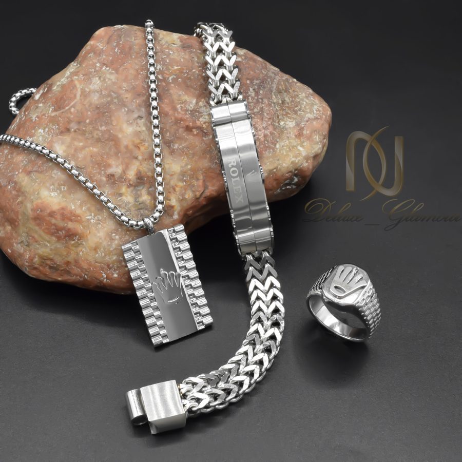 ست دستبند، انگشتر و گردنبند مردانه استیل طرح رولکس ce-n159