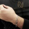 دستبند مردانه نقره ای استیل شیک