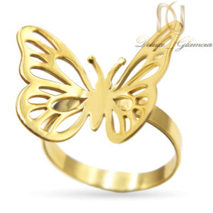 عکس انگشتر نقره پروانه زنانه طلایی بدون نگین