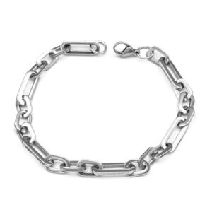 عکس دستبند مردانه استیل اصل نقره ای زنجیری رنگ ثابت