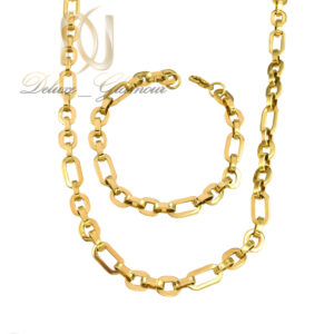 عکس ست دستبند و زنجیر مردانه استیل طلایی رنگ ثابت