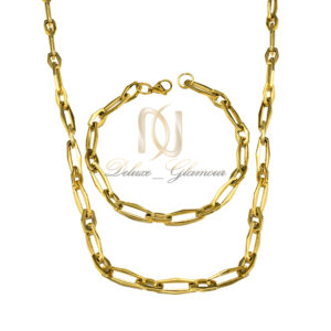 عکس ست دستبند و زنجیر پسرانه استیل طلایی رنگ ثابت