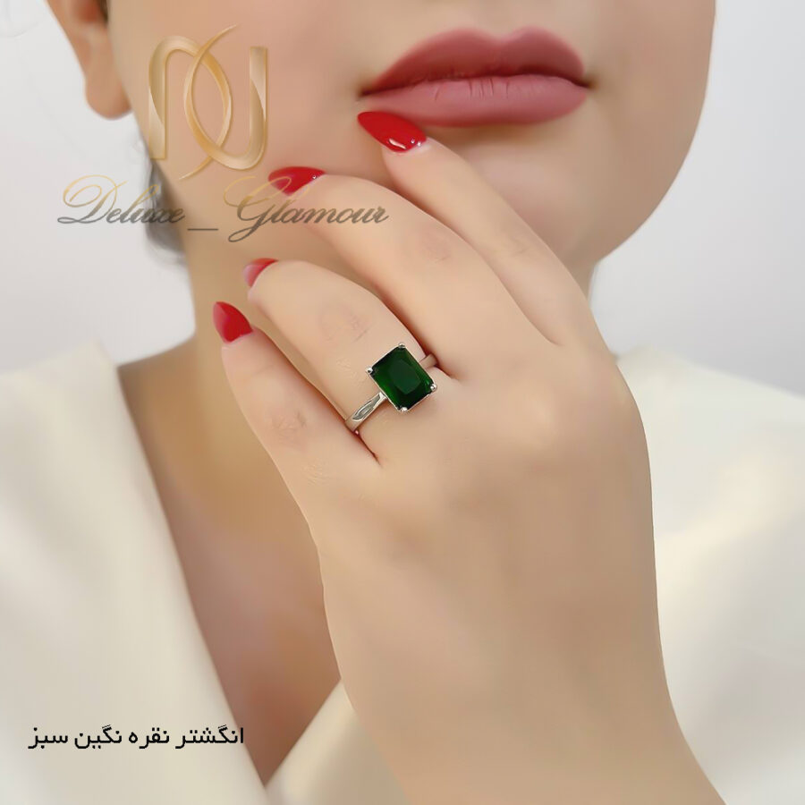 انگشتر نقره زنانه تک نگین سبز