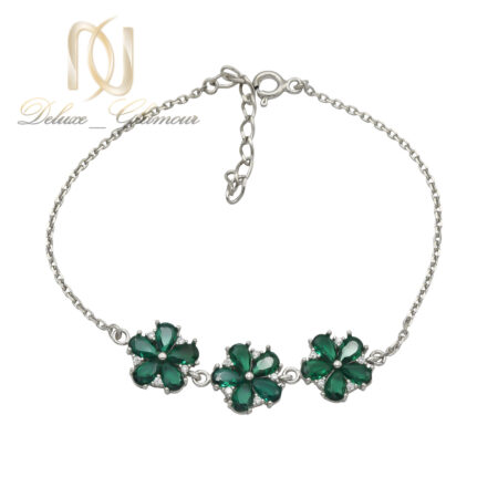 دستبند نقره زنانه گل نگین سبز